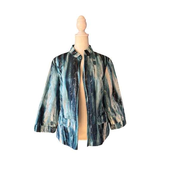 Chico's Jackets & Blazers - Chicos Blue White Metallic Shimmer Paint Open Lightweight Jacket Women’s 1 (M/8)